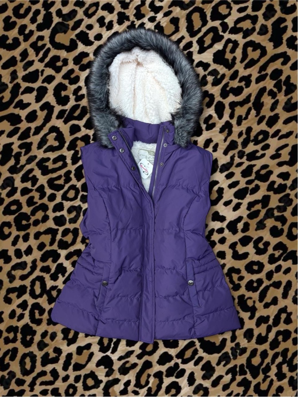 Purple Faux-Fur Hooded Puffer Vest